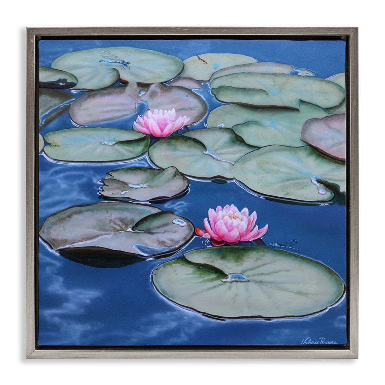 Stupell Industries Blue Pond Lily Reflection Floater Framed Canvas Wall Art Design by Valerie Rogers